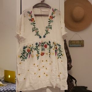 Zara White Floral Dress L